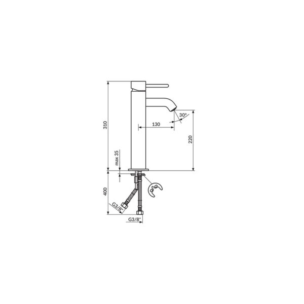 Baterija za lavabo Dark Rosan JD30109 - skica