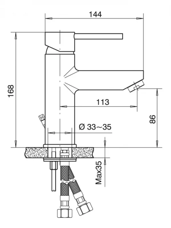 Baterija za lavabo Minotti Tubo - skica