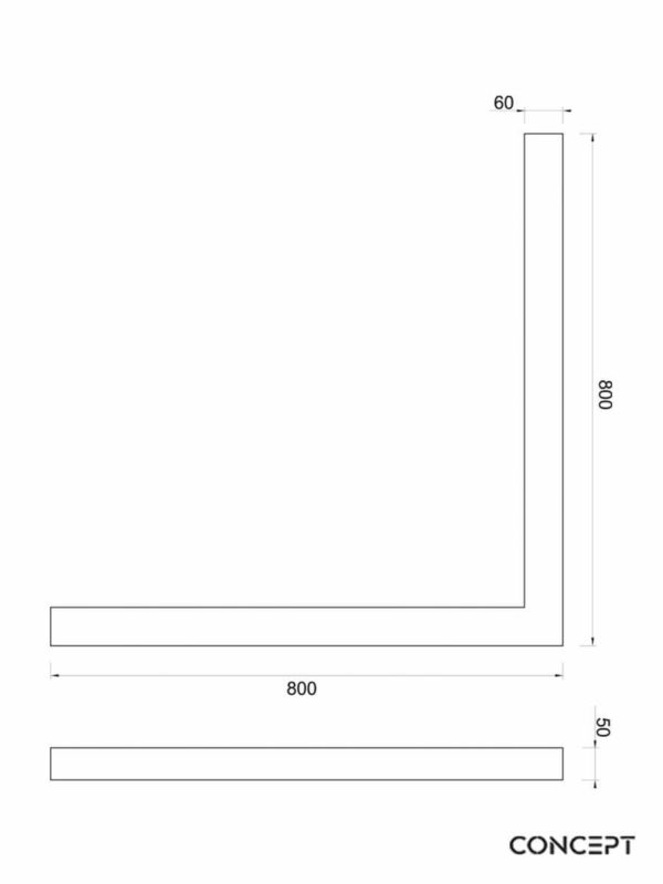 Postolje za tuš kabinu COPEN 800x800x50 belo - skica