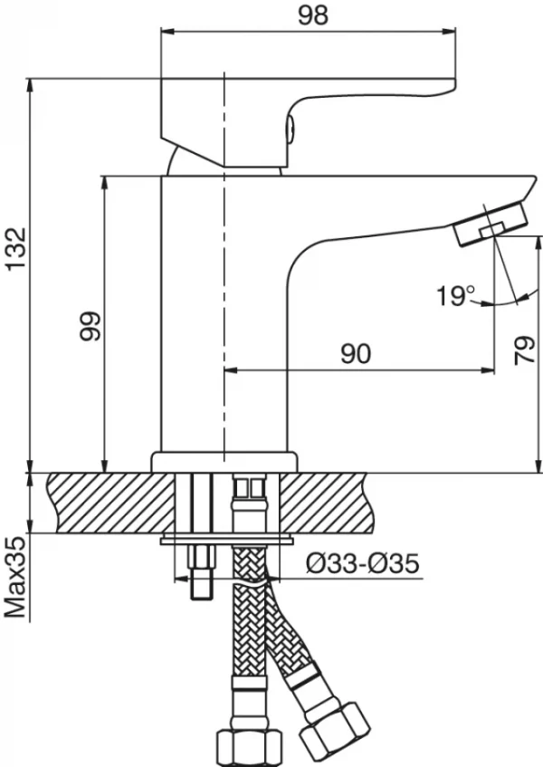 Baterija za lavabo MINOTTI VIVA - skica