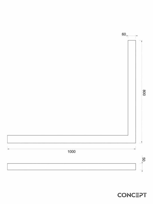 Postolje za tuš kabinu COPEN 1000x800x50 belo desno - skica