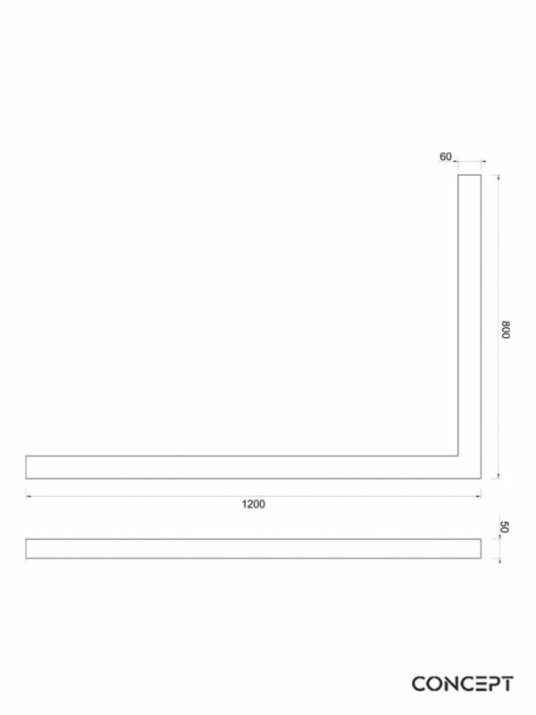 Postolje za tuš kabinu COPEN 1200x800x50 belo desno - skica