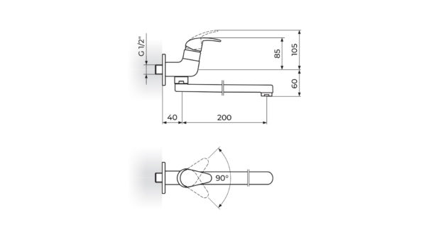 Baterija za hladnu vodu ROSAN PERLA izliv 200 mm - skica