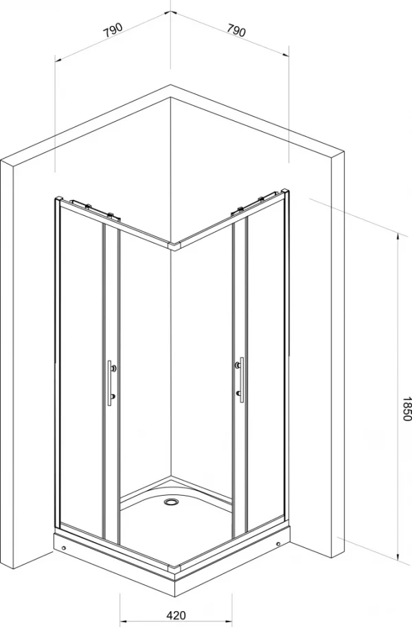 Tuš kabina kvadratna 80x80cm mat staklo - skica