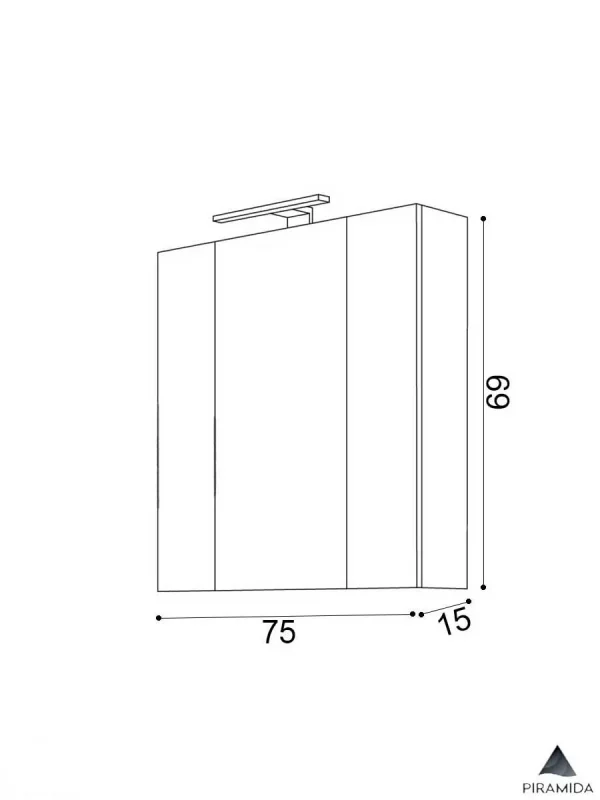 Ogledalo sa ormarićem Akva 75 R Piramida - skica